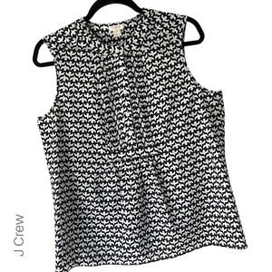 J CREW | NWOT SLEEVELESS TUXEDO TOP NAVY BLUE & WHITE BIRD PRINT | SIZE: 8